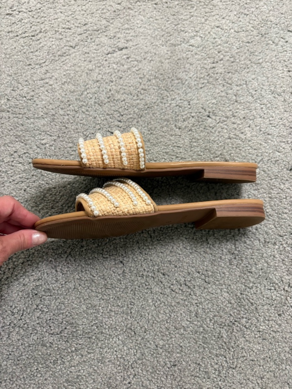 J Crew Raffia Pearl, Flat Slide Sandals Size 8 - Picture 4 of 8